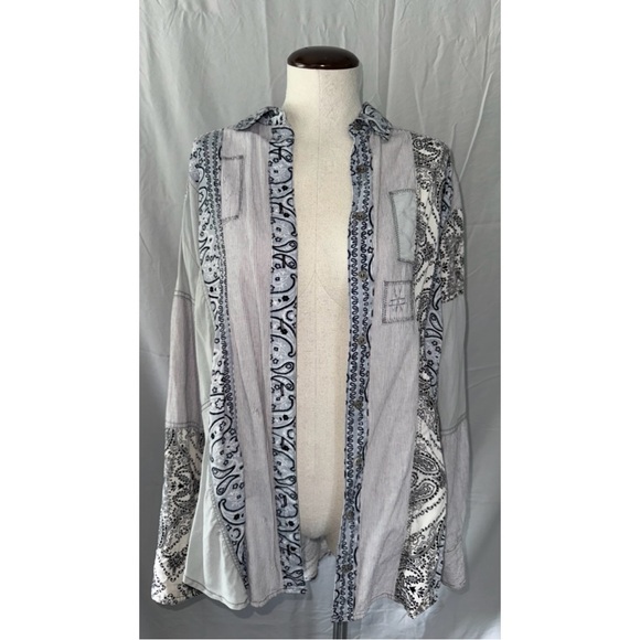 Free People All Patched Up Chambray Button Down - Picture 1 of 11